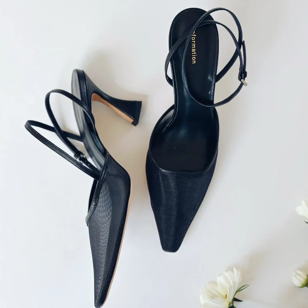 Reformation Natasha Ankle Strap Mesh Pump Heel Shoe Black - Picture 5 of 8